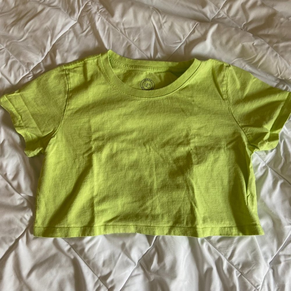 Urban Outfitters Yellow/Green Boxy Cropped Cotton Best Friend Short Sleeve Tee